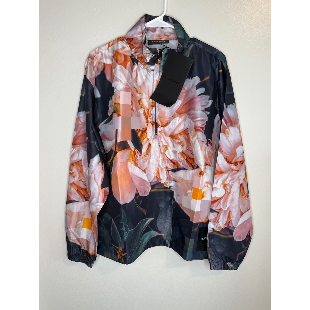 Black Scale Digi Floral Anorak Jacket Pullover Mens Size M